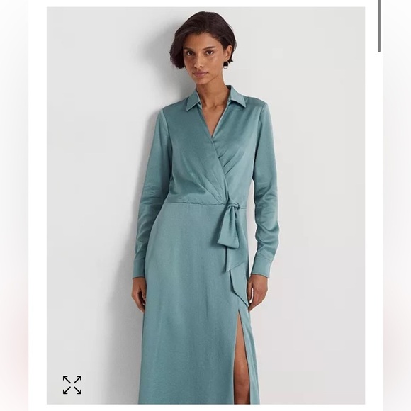 Lauren Ralph Lauren Black Label Charmeuse Surplice Long Sleeve Dress Size 8 - Picture 2 of 16